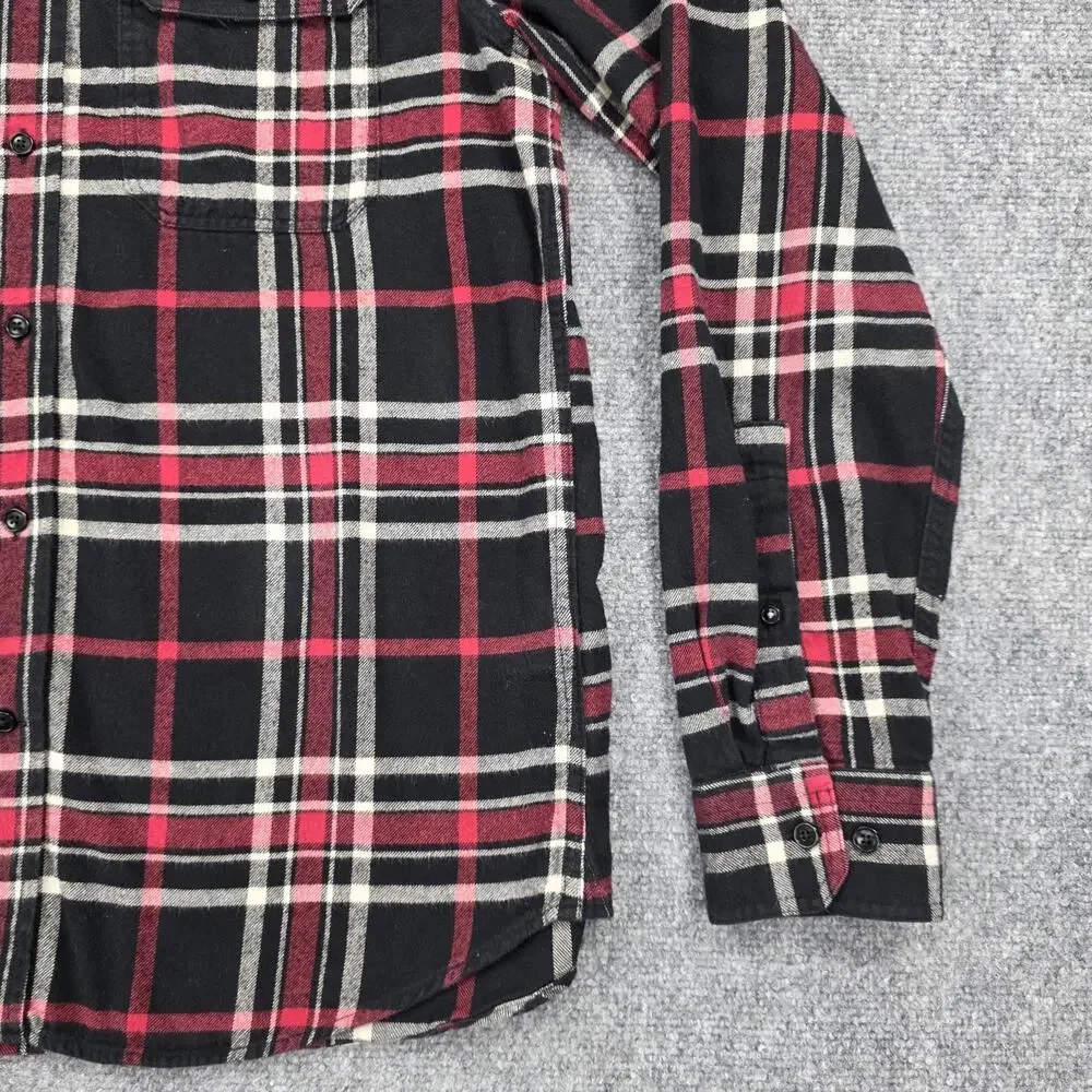 Banana Republic Shirt Mens Tall Medium Black Red Plaid Flannel Organic Untucked